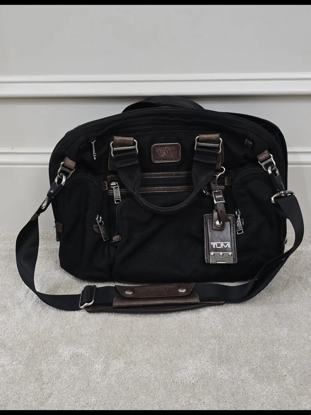 Tumi Black and Brown Travel Brief with Leather Trim